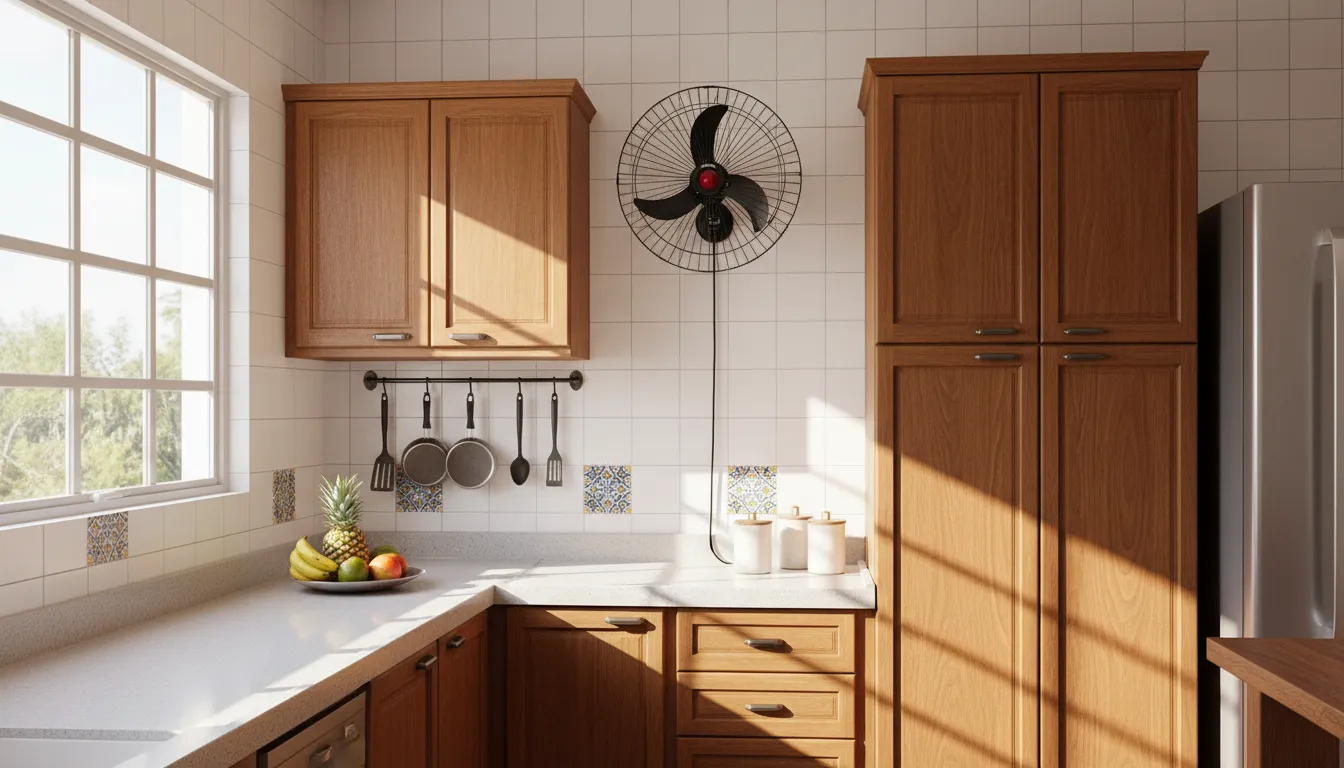 Qual ventilador de parede atende sala comercial de 45m²?