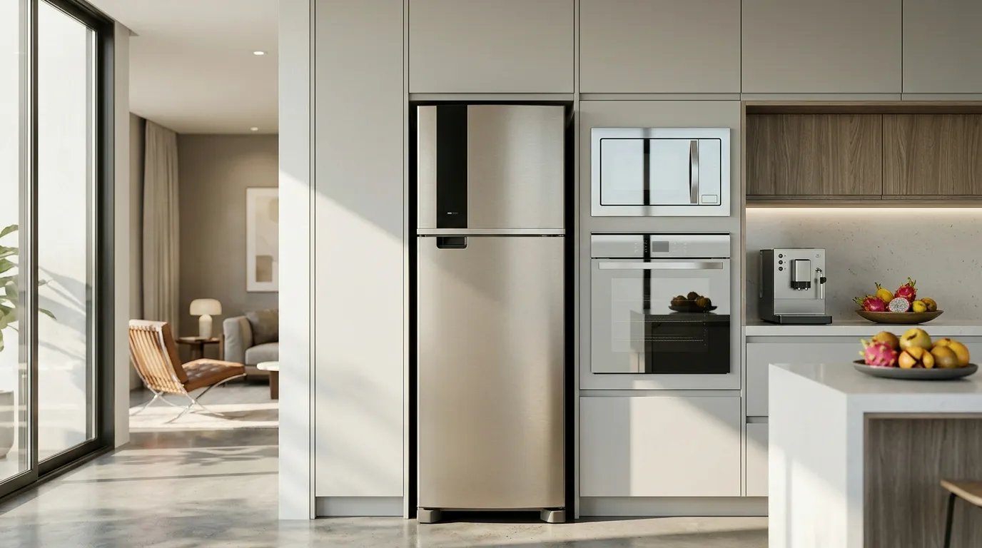Qual geladeira inox top freezer cabe em cozinha de 6m²?