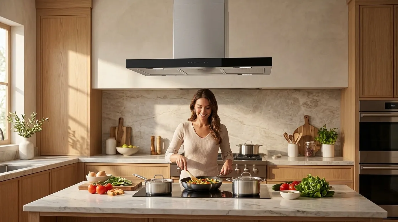 Coifa de ilha com 3 velocidades: qual velocidade usar para fritar e qual para cozinhar no vapor?