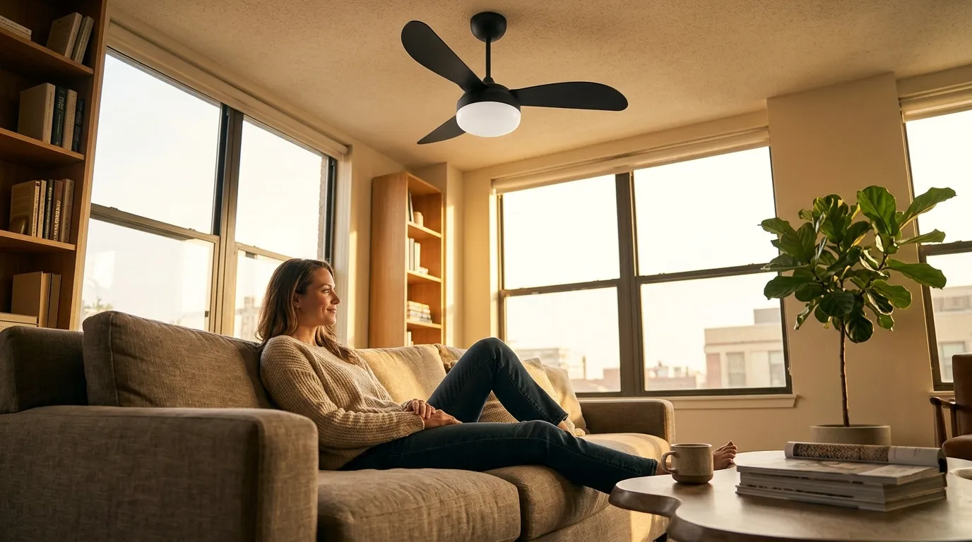 Qual tamanho de ventilador de teto para quarto de 12m²?